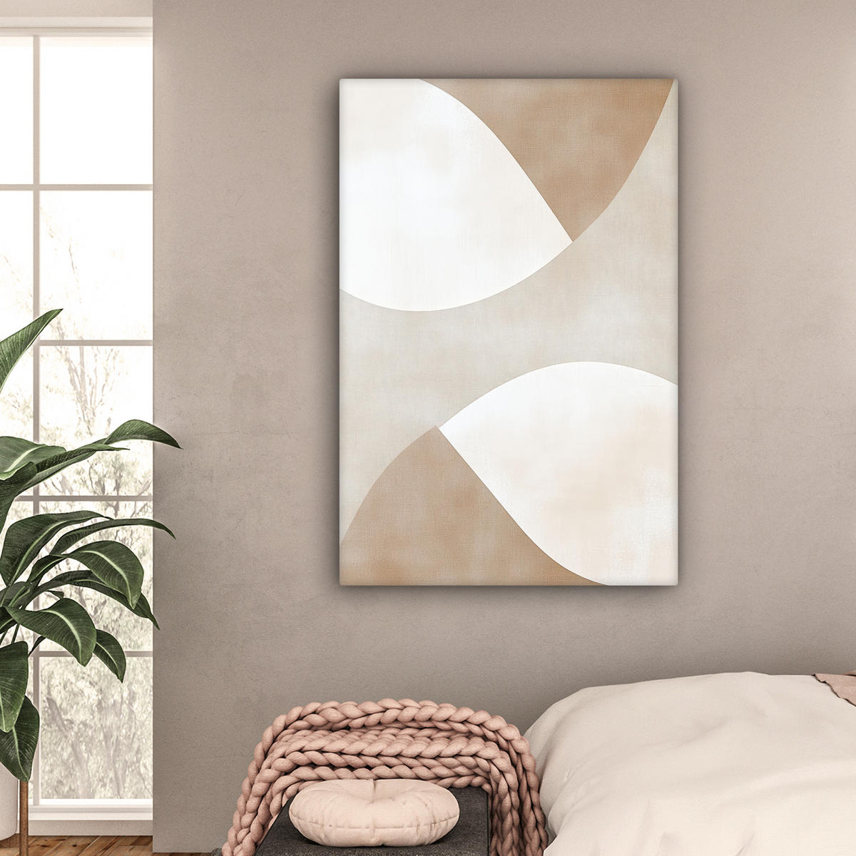 LEINWANDBILD Braun - Japandi - Abstrakt Deko Groß 90x140 cm - Beige, Textil (90/140cm) - MuchoWow