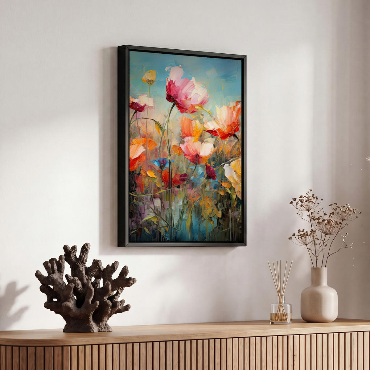 LEINWAND Bilder mit Rahmen - Blumen - Aquarell - Kunst - Botanisch - Natur - 20x30 - Orange, Textil (20/30cm) - MuchoWow