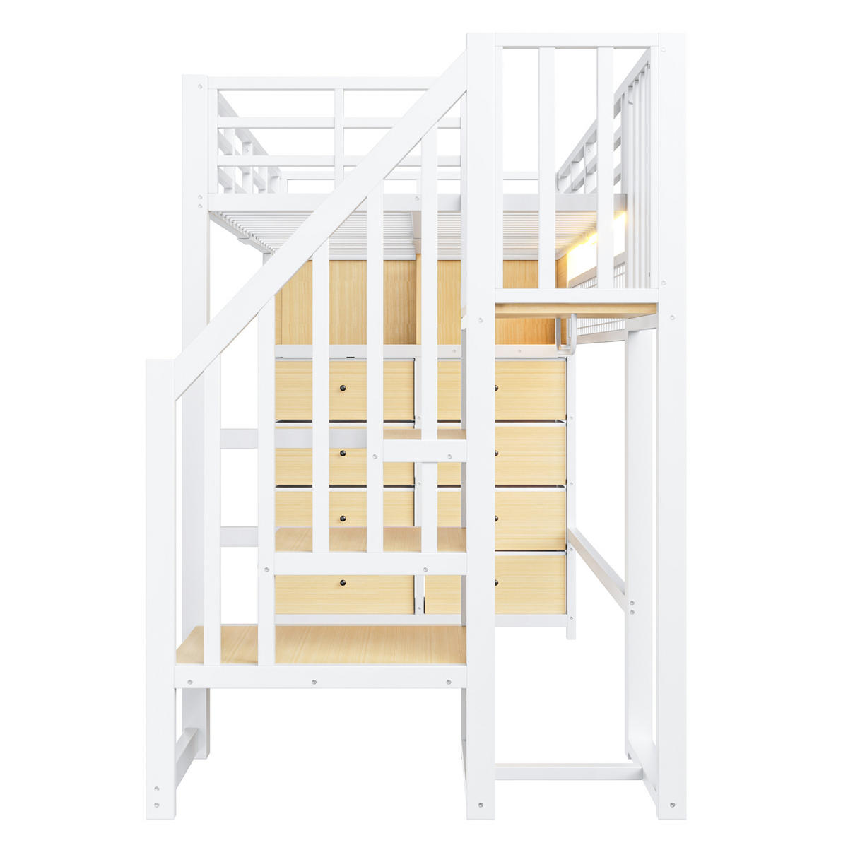 HOCHBETT aus Metall und MDF 90x200 cm Weiß mit 8 Schubladen, Stauraumtreppe und LED-Beleuchtung - Weiß, Holzwerkstoff (90/200cm) - IVMEU
