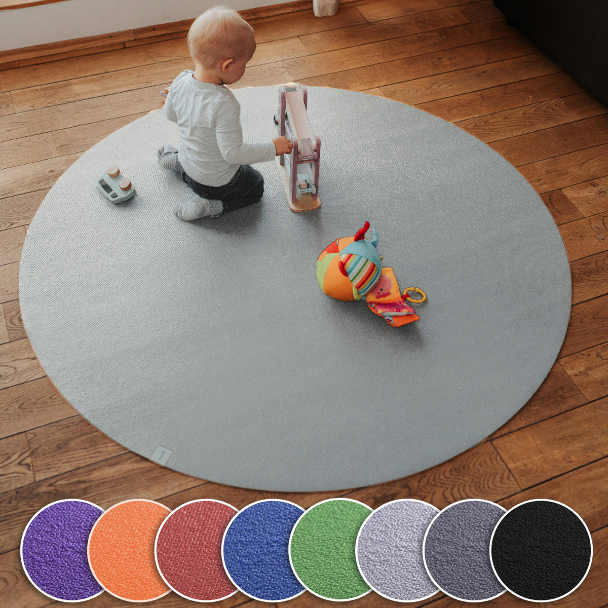 KRABBELMATTE Rund 160cm Hellgrau - Hellgrau, Textil (160/160cm) - Sanosoft