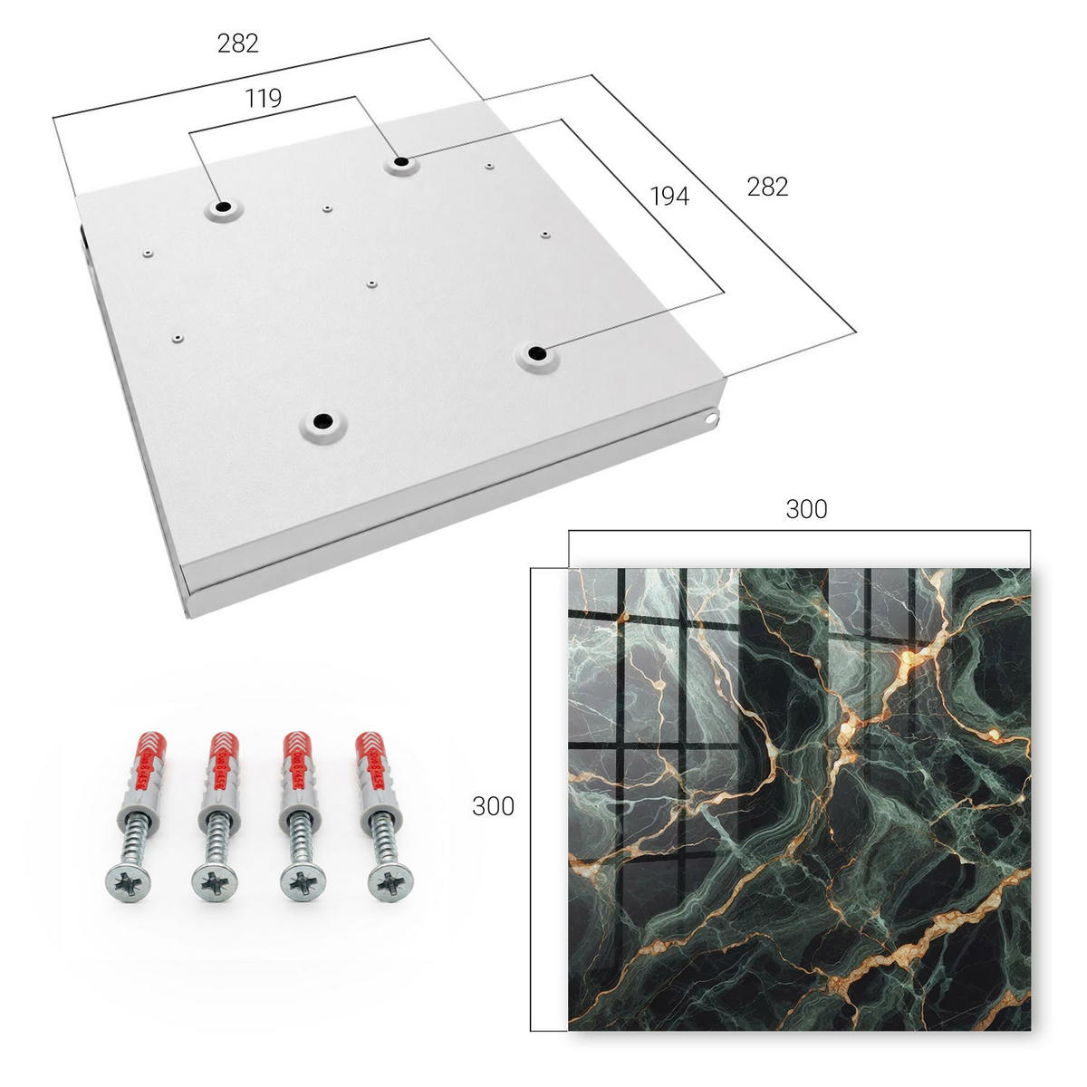 SCHLÜSSELBOX Weiß 30x30 cm – Türöffnung nach rechts - Marmor-Eleganz - Grün, Metall (30/30/5cm) - TULUP