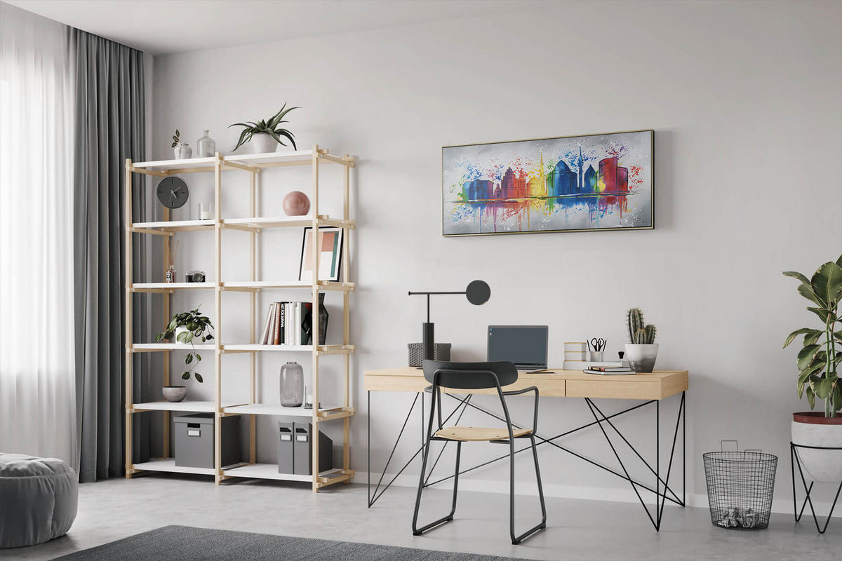 OLEJOMAĽBA 120/60 cm, Mesto a architektúra - sivá, drevo/textil (120/60cm) - KUNSTLOFT