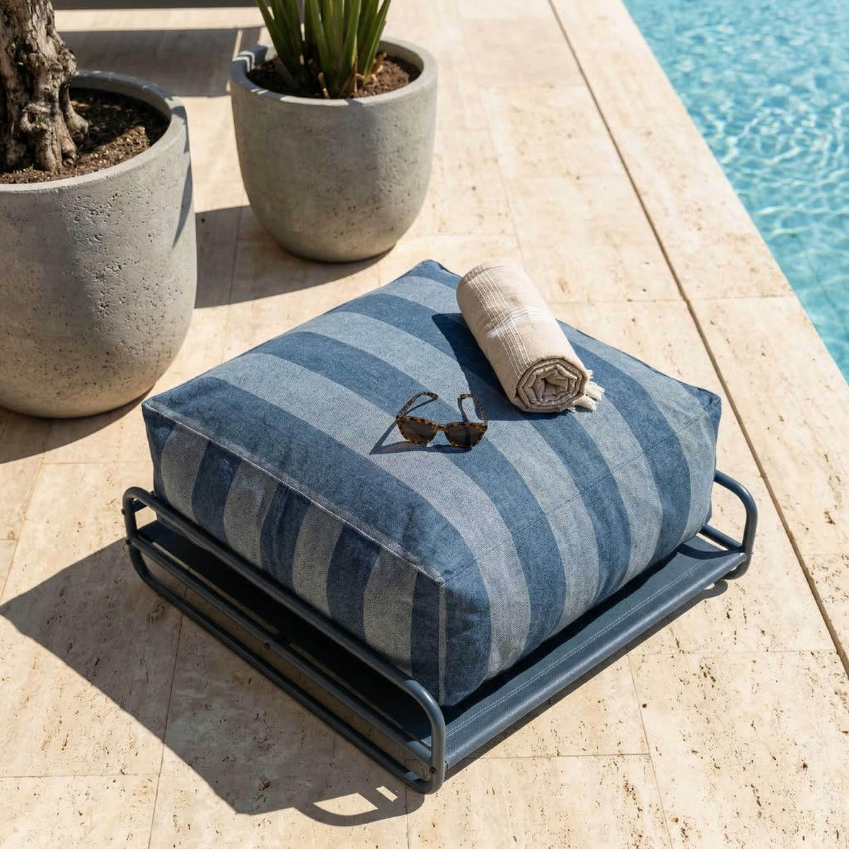 GARTENHOCKER pazifikblau - Blau, Textil (97/42/97cm) - Oviala