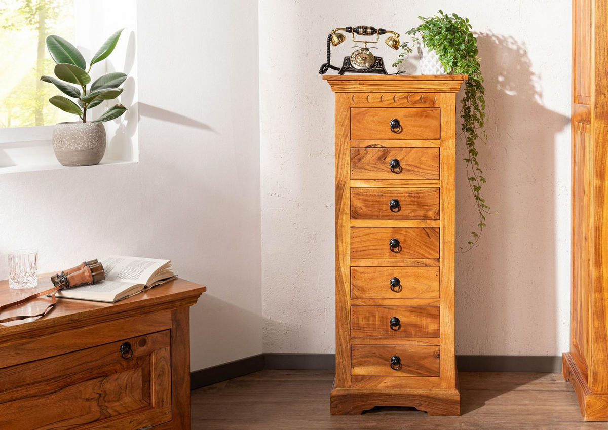 KOMMODE Akazie 47x43x112 honig lackiert OXFORD #0523 - Braun, Holz (47/112/43cm) - Massivmoebel24