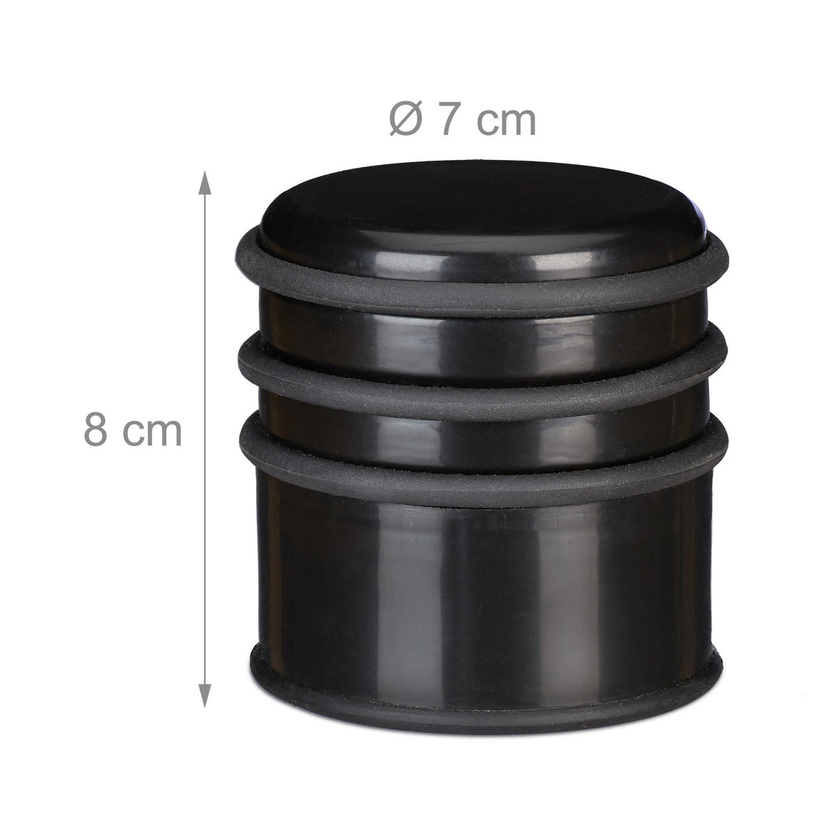 DÖRRSTOPP Svart plast 3 gummiringar 8x7 cm - Svart, Plast (7/7cm) - Relaxdays