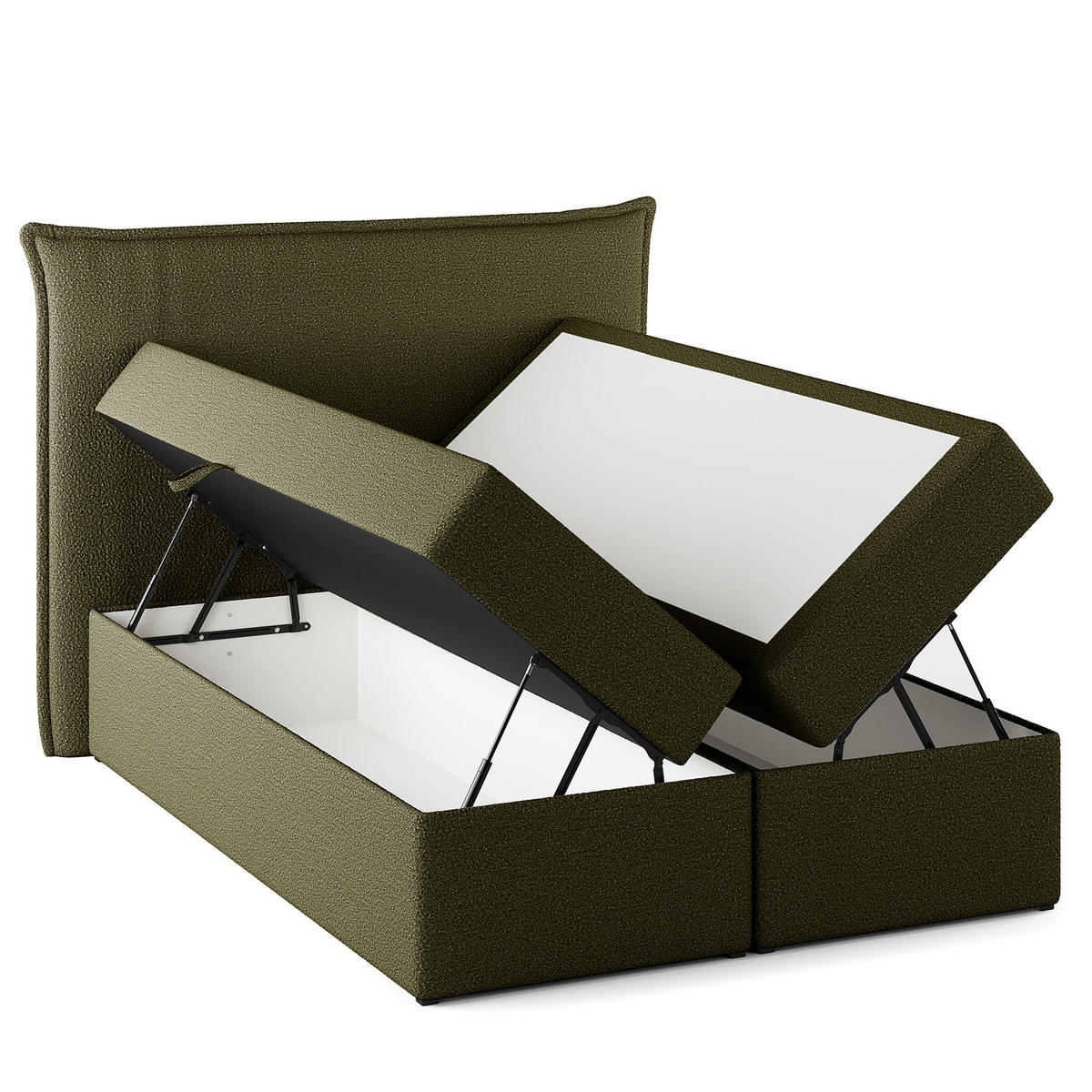 BOXBETT mit Stauraum - Bouclé - Olivgrün, Holzwerkstoff/Textil (140/200cm) - home24