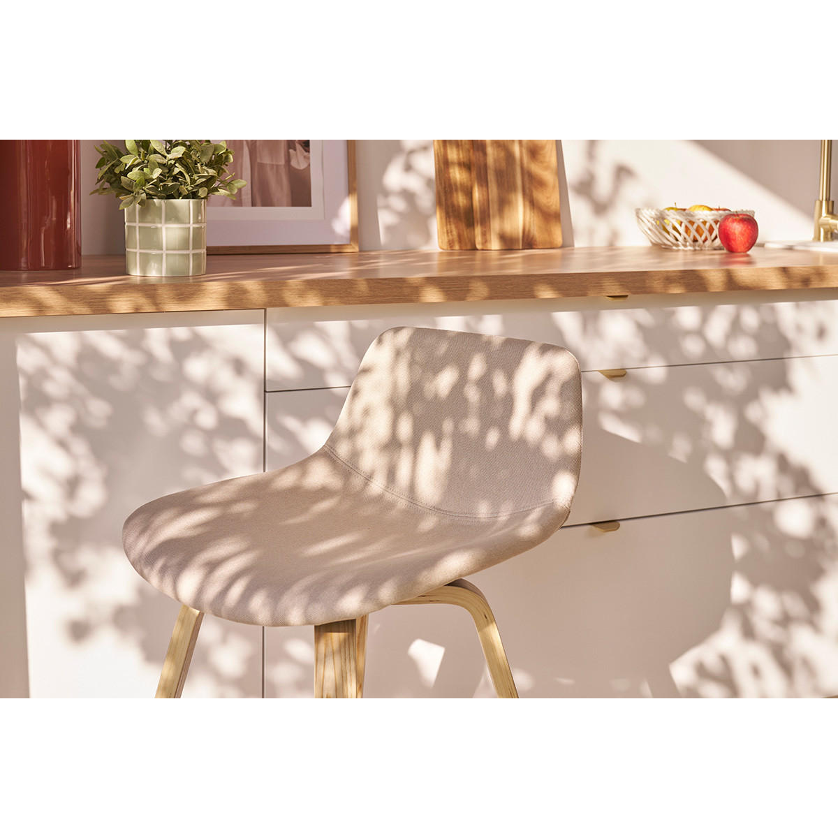 BARHOCKER Beiger Stoff H65 cm 2er-Set NONIE - Beige, Textil (50/85.5/49cm) - Miliboo