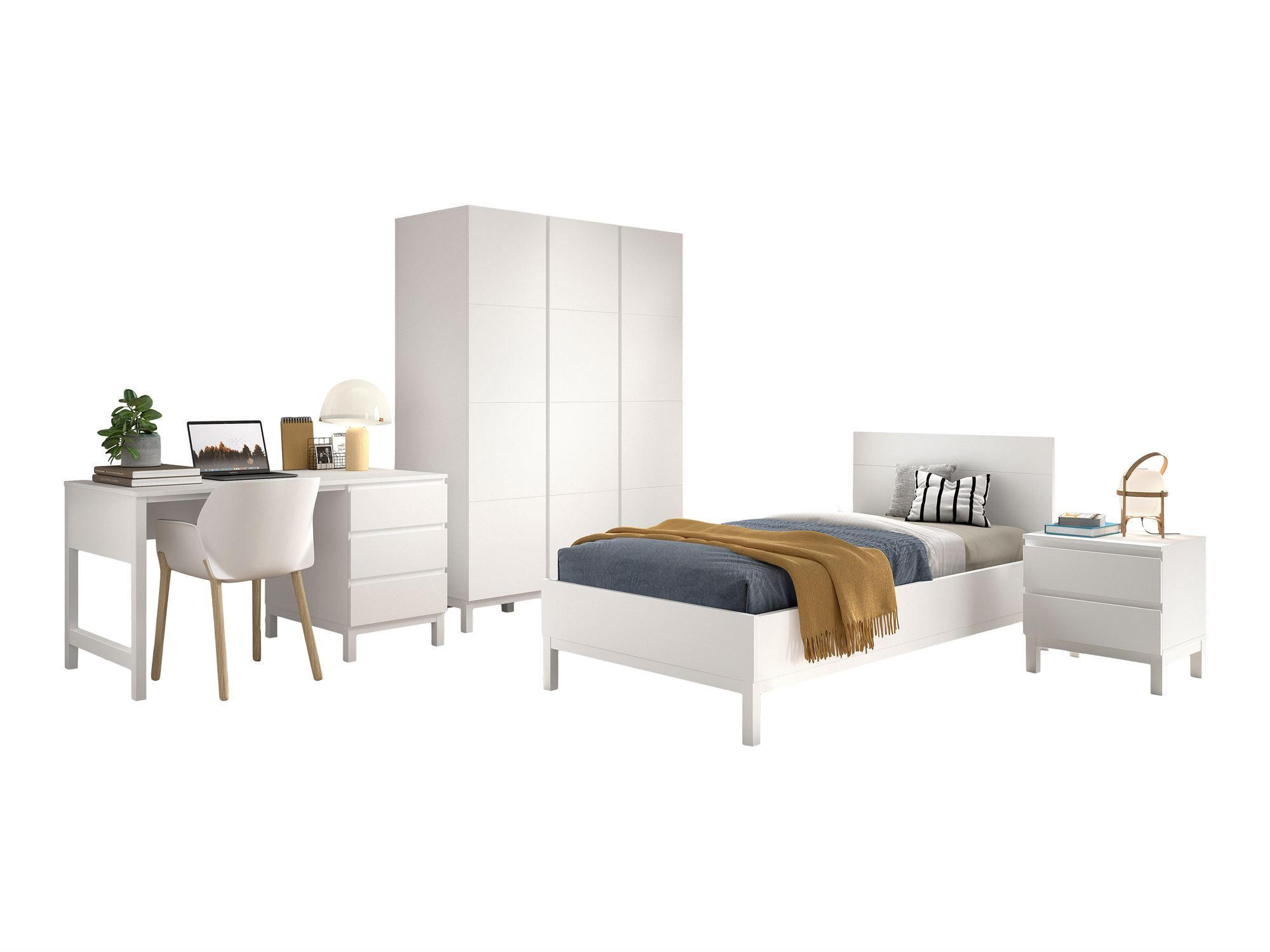 KINDERZIMMER SET Keely Kiefer weiß Bett NaKo Schrank Schreibtisch - Weiß, Holz (58/196/149cm) - 58aufmkessel