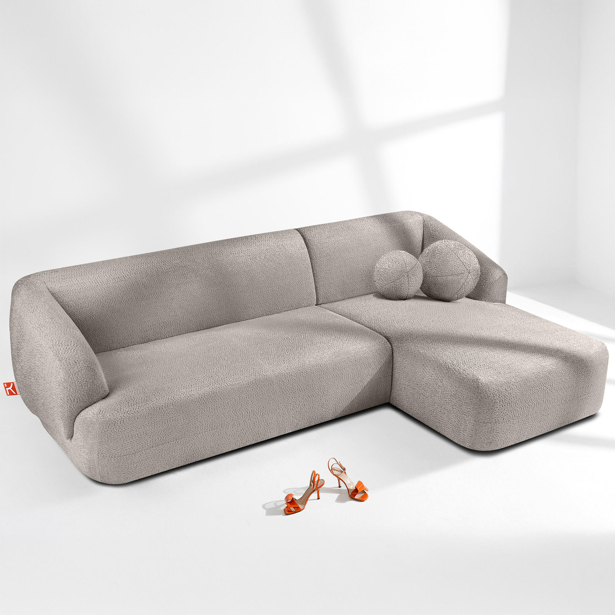ECKSOFA RECHTS VIRA, Kühles Braun, Chenille - Graubraun/Schwarz, Holz/Holzwerkstoff (300/160cm) - KONSIMO®