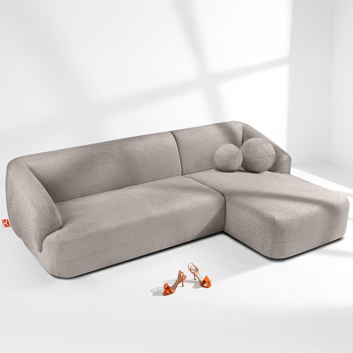 ECKSOFA RECHTS VIRA, Kühles Braun, Chenille - Graubraun/Schwarz, Holz/Holzwerkstoff (300/160cm) - KONSIMO®