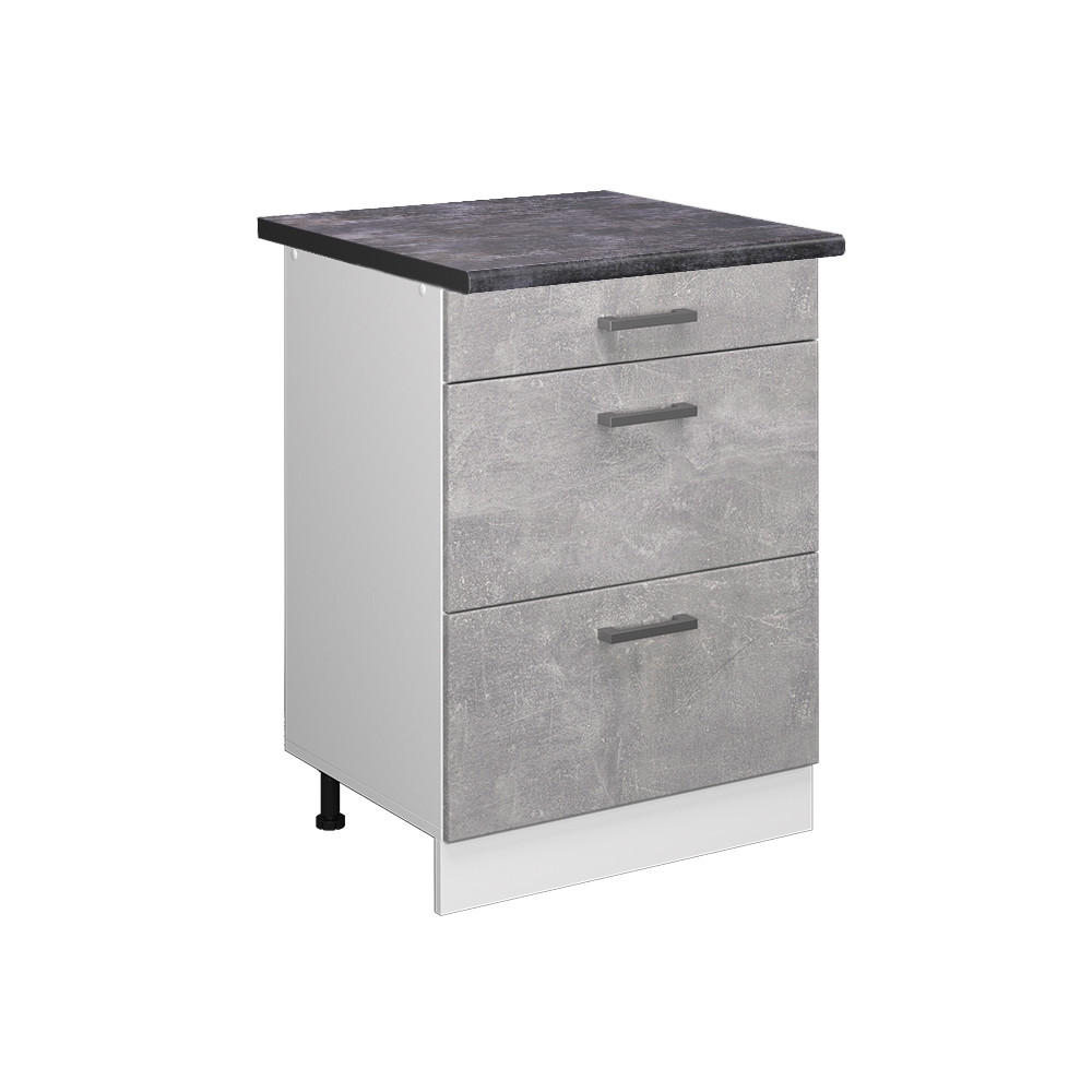KÜCHENUNTERSCHRANK R-Line Beton 60 cm mit Schubladen, AP Anthrazit - Schieferfarben/Weiß, Holzwerkstoff (60/81.6/60cm) - Vicco