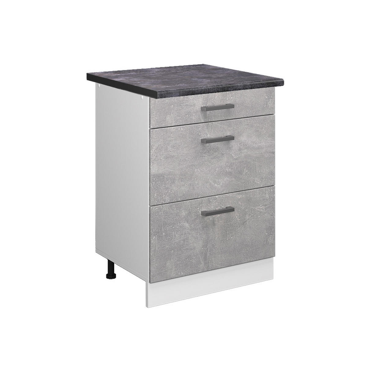 KÜCHENUNTERSCHRANK R-Line Beton 60 cm mit Schubladen, AP Anthrazit - Schieferfarben/Weiß, Holzwerkstoff (60/81.6/60cm) - Vicco