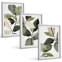 BILDER SET 3er Set - 40x60 cm Silberner Rahmen - Bemalte Boho-Pflanzenblätter - Silberfarben, Kunststoff (40/60cm) - TULUP