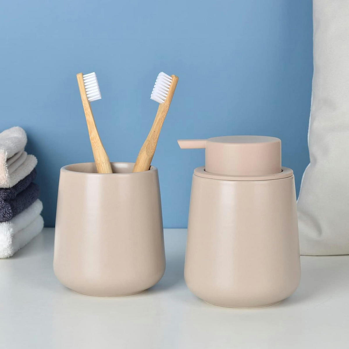 SEIFENSPENDER Keramik Khaki 350ml - Olivgrün, Keramik (9/12/9cm)