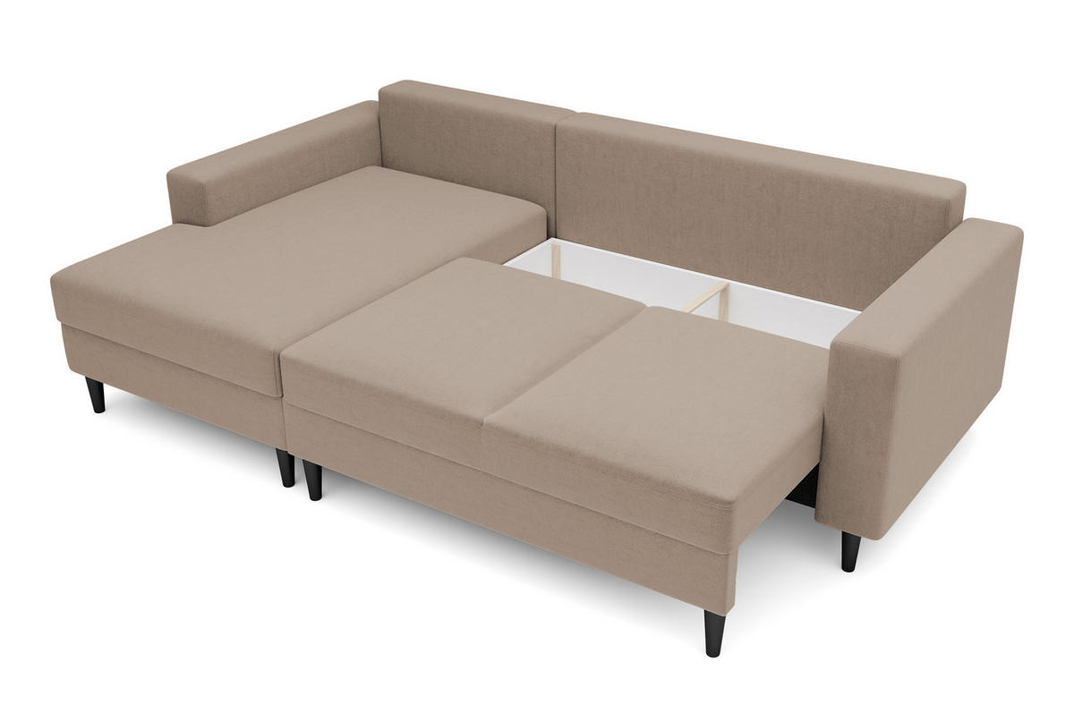 ECKSOFA Nalika Dunkelbeige Velours - Schwarz/Mokka, Holz/Textil (230/143cm) - Selsey