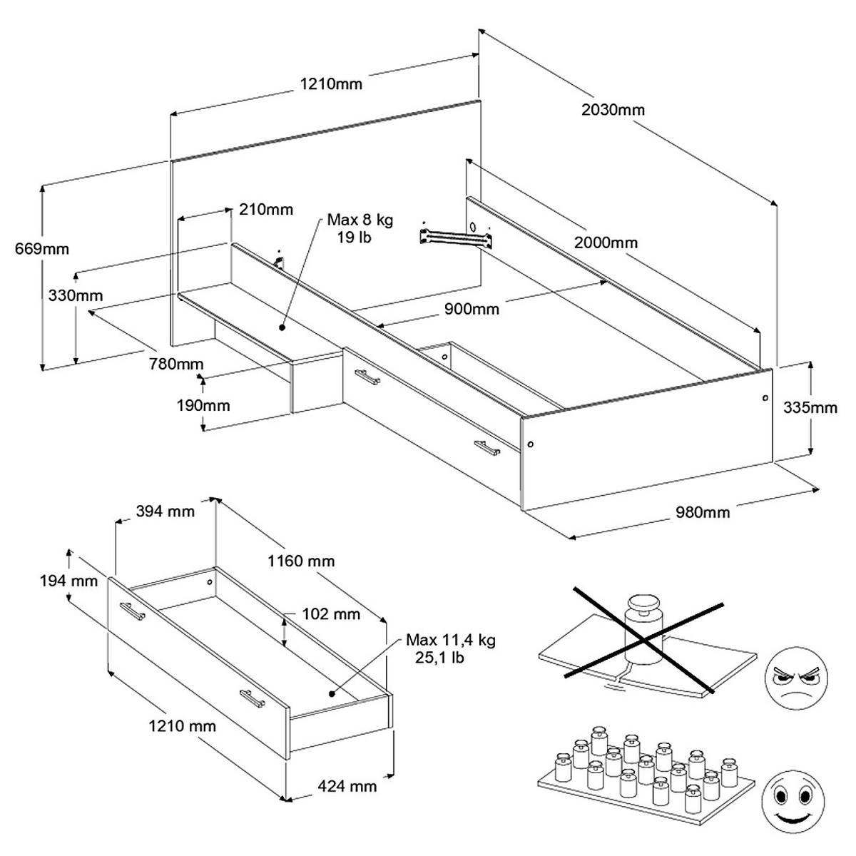 KINDERZIMMER Akazie, weiß, Jugendzimmer-Set 3-teilig - Silberfarben/Weiß, Holzwerkstoff/Kunststoff (203/182/48cm) - Parisot Meuble