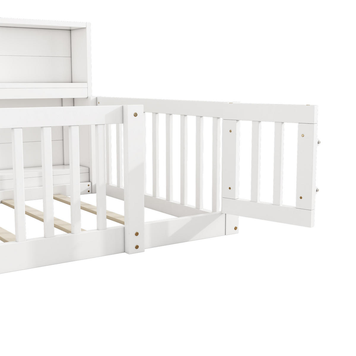 BODENBETT 90/200 cm DE-04799, mit Staufach und Brüstung in Weiß - Weiß, Holz/Holzwerkstoff (90/200cm) - ComfortXL