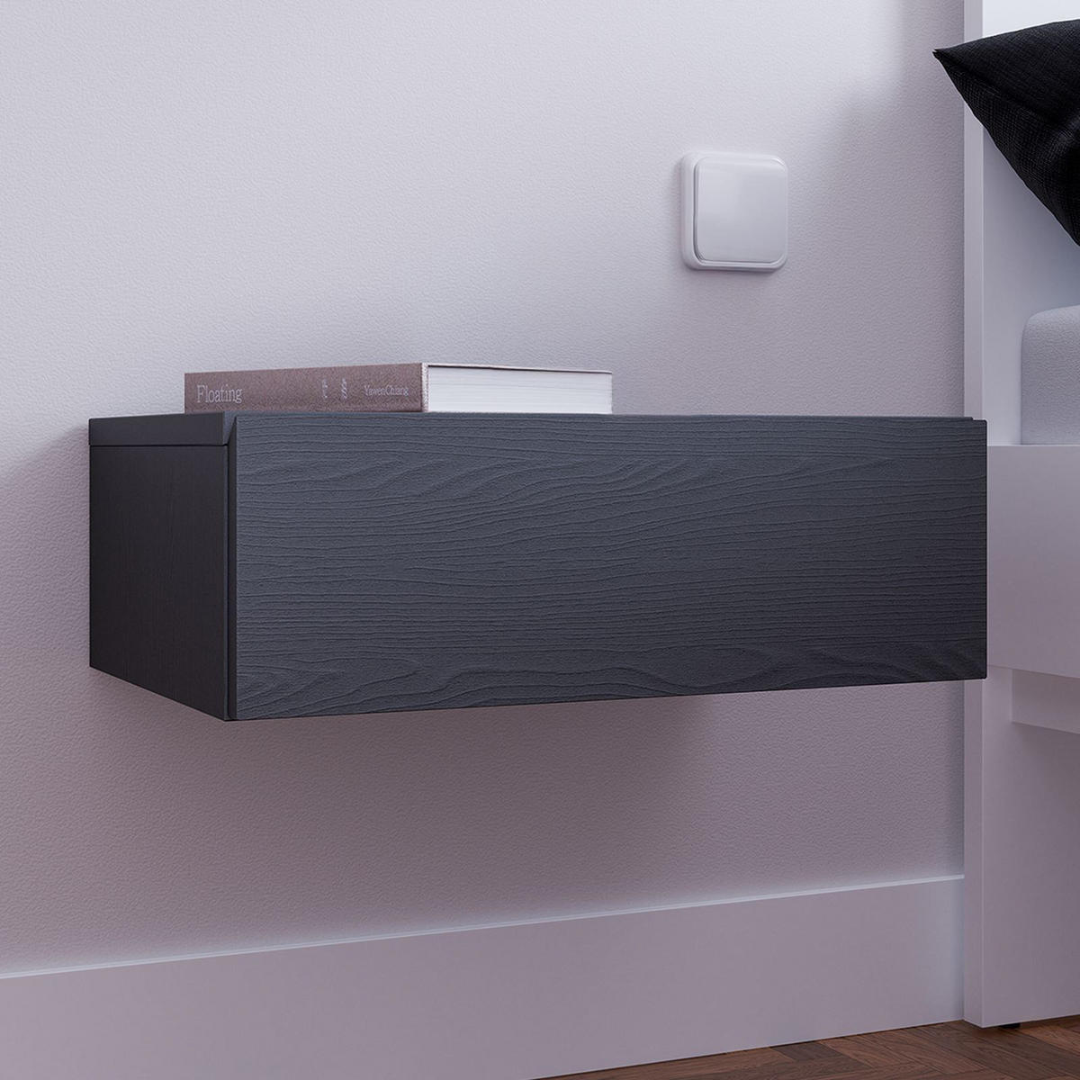 HÄNGENDER NACHTTISCH ANNE Esche schwarz - Schwarz, Holzwerkstoff (42/14/30cm) - CARO-Möbel