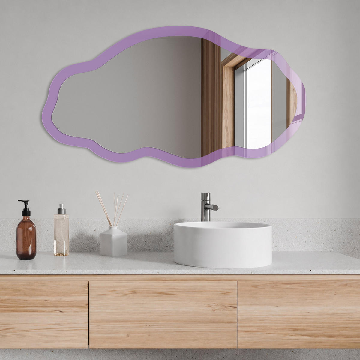 SPIEGEL 90x45 cm asymmetrisch mit Druck - Violett - Transparent, Glas (45/90/0.4cm) - TULUP