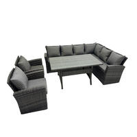 LOUNGEGARNITUR mit Esstisch Sofa Polyrattan Dunkelgrau 8-Sitzer - Dunkelgrau/Grau, Glas/Kunststoff - Fimous