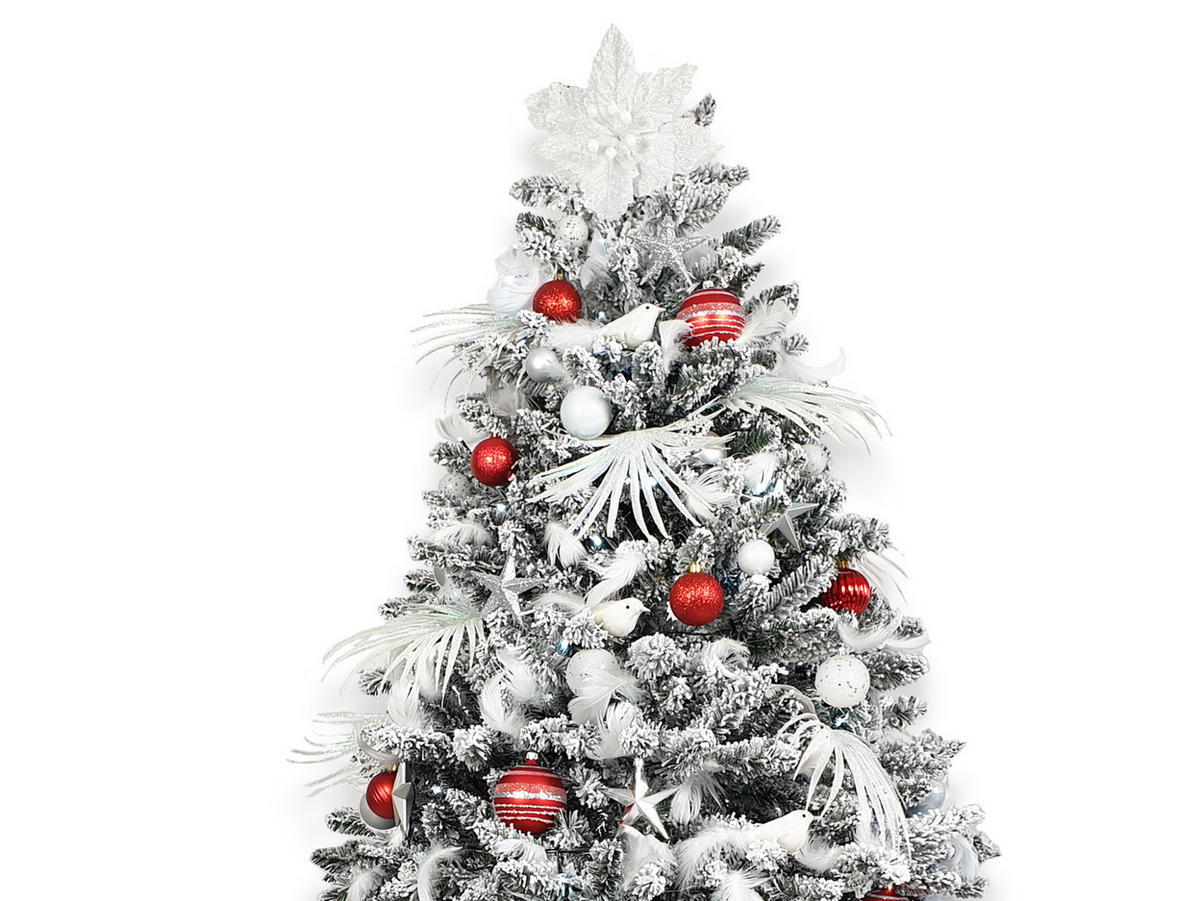 LAALU WEIHNACHTSBAUM geschmückt künstlich mit 133 Stk Kugeln POLAR RED 180 cm mit Metallständer - Rot/Silberfarben, Kunststoff (180cm) - LAALU