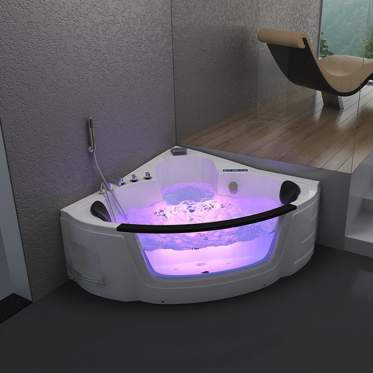 WHIRLPOOL LAGUNA L MINI - mit Glasscheibe, 135 x 135 cm - Weiß, Keramik (135/65/135cm) - Home Deluxe