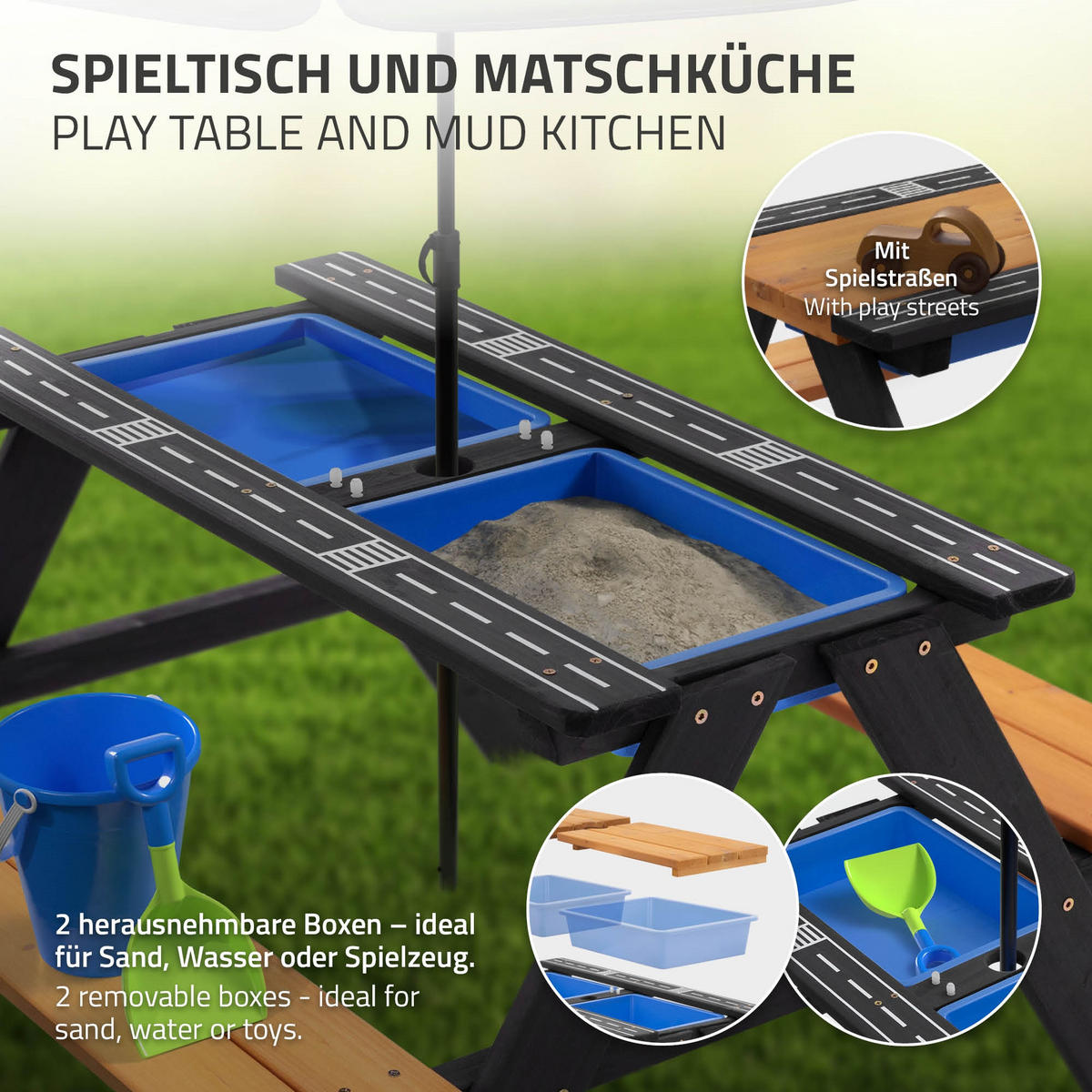 KINDERSITZGARNITUR OUTDOOR mit Spielwannen Naturbraun - Braun, Kunststoff - ML-DESIGN