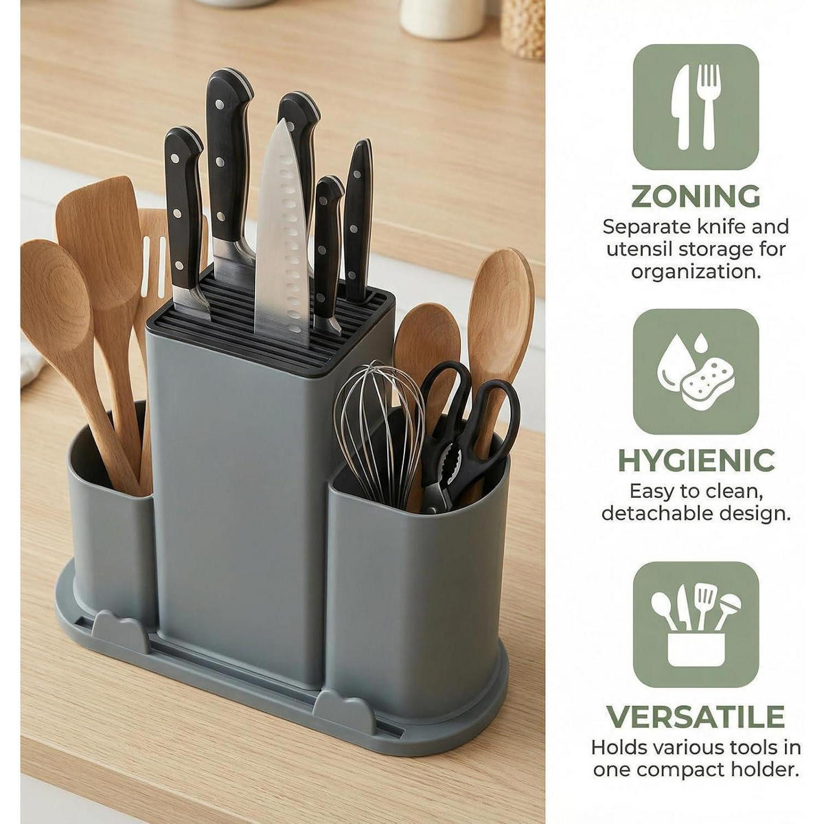 MESSERBLOCK 4-in-1 Grau - Grau, Kunststoff (11.1/23.4/29.8cm)