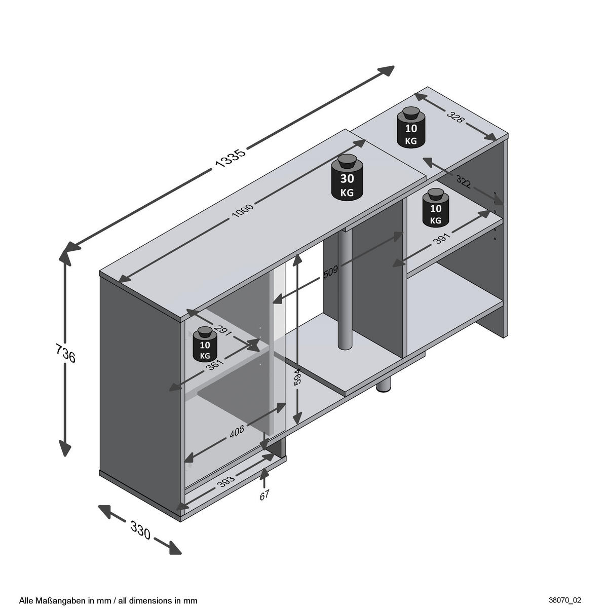 ECKMODULARES Aufbewahrungsmöbel - Flex - Weiß, Holzwerkstoff (33/73.6/133.5cm) - Calicosy