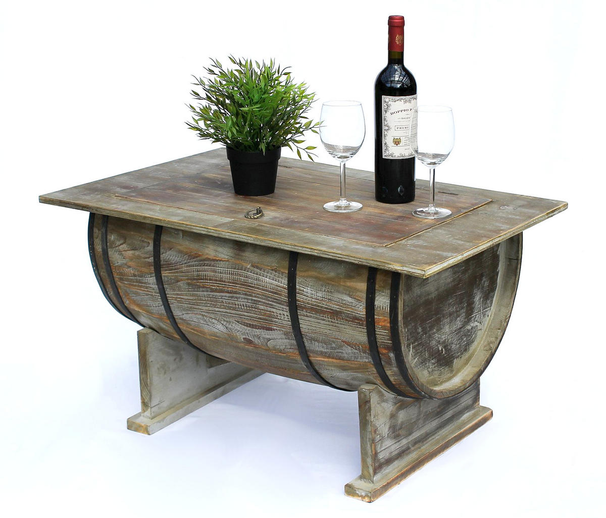 COUCHTISCH halbiertes Weinfass aus Holz Braun 80 cm 5084-H - Braun, Holz (50/80/43cm) - DanDiBo