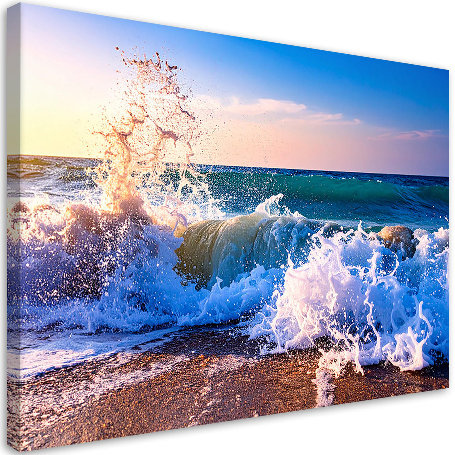 WANDBILD, Meereswellen an einem Sandstrand - Blau, Textil (100/70cm) - Feeby