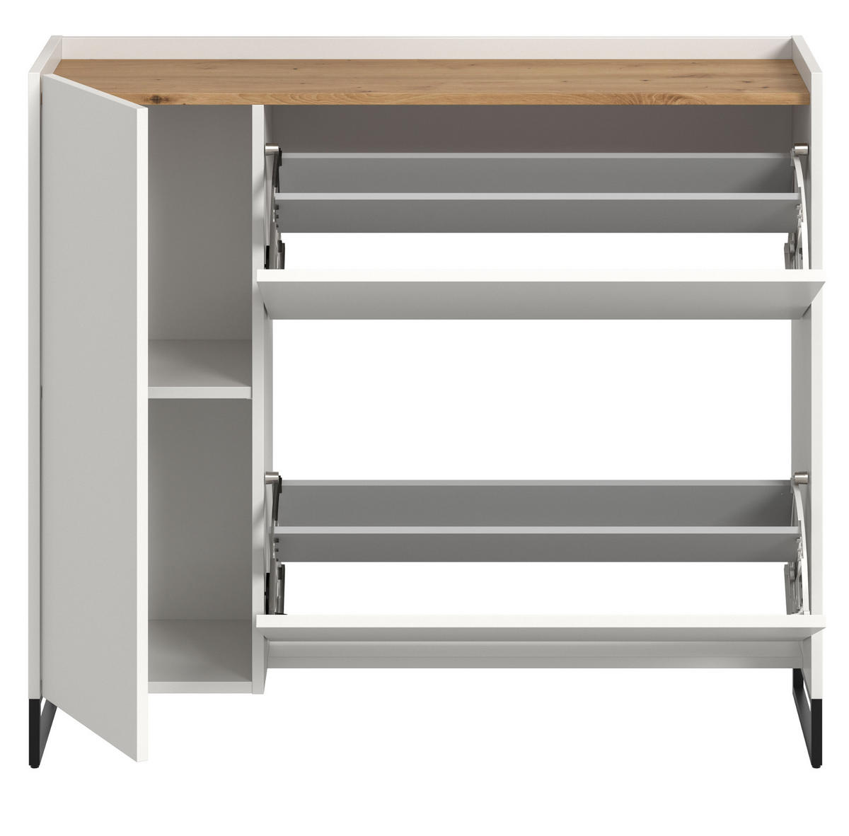 SCHUHKIPPER weiß und Artisan Eiche, Schuhschrank 110 x 94 cm, Soft-Close, Borga - Schwarz/Weiß, Holzwerkstoff/Metall (110/94/32cm) - Inn.Furn
