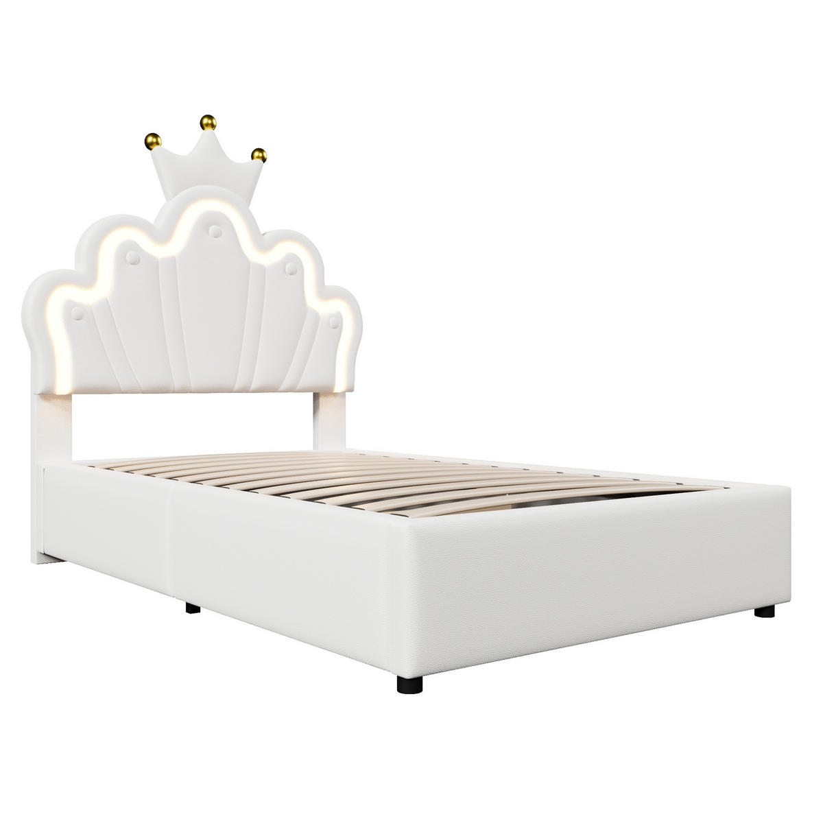 POLSTERBETT mit Bettkasten und LED-Lichtband 90x200 cm PU Weiß - Weiß, Metall (90/200cm) - Beauniv