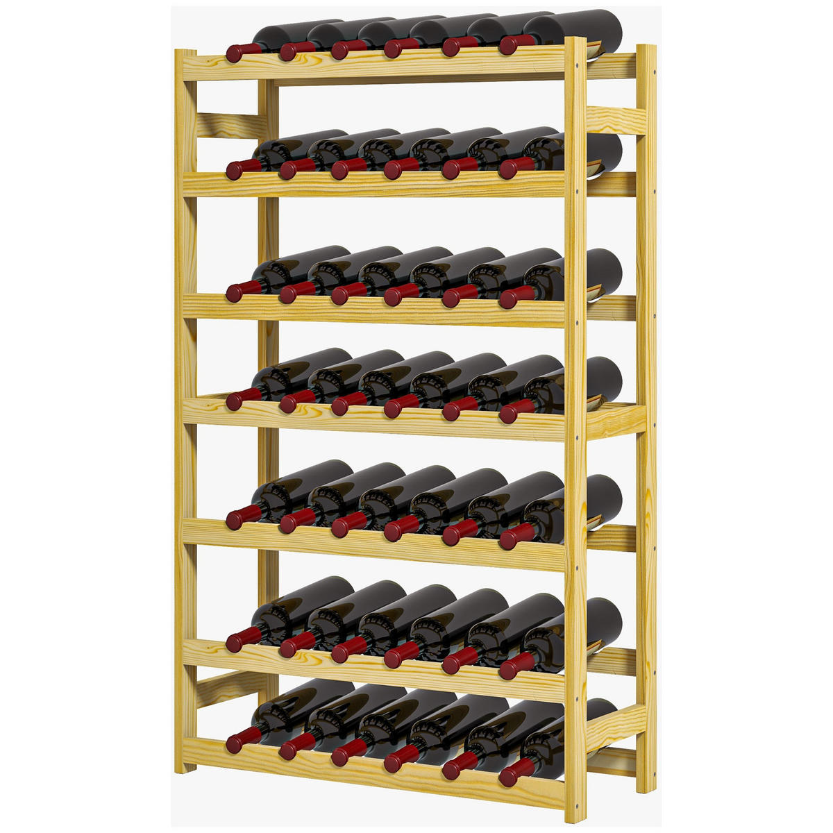 WEINREGAL, 7 Etagen, für 42 Flaschen, Kippschutz, Kiefernholz, 63x25x102cm, Natur - Ahornfarben, Holzwerkstoff (25/102/63cm)