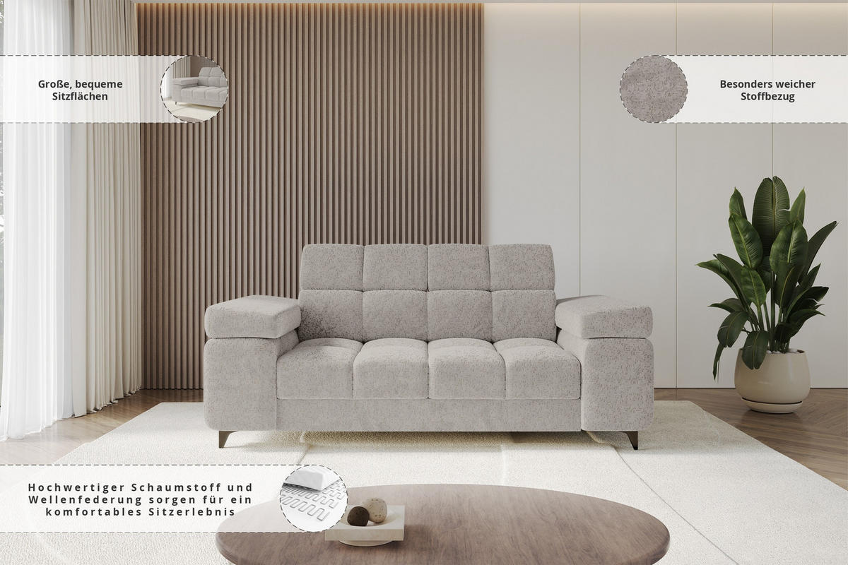 SOFA 2-Sitzer LORD-S1 194x97x90 cm Hellgrau Chenille - Hellgrau, Holzwerkstoff/Textil (194/90/97cm) - ALTDECOR