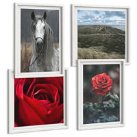 BILDER SET 4er Set - 50x50 cm & 40x60 cm Weißer Rahmen - Rote Rosen auf pferdegrauem Hintergrund - Weiß, Kunststoff (50/50cm) - TULUP