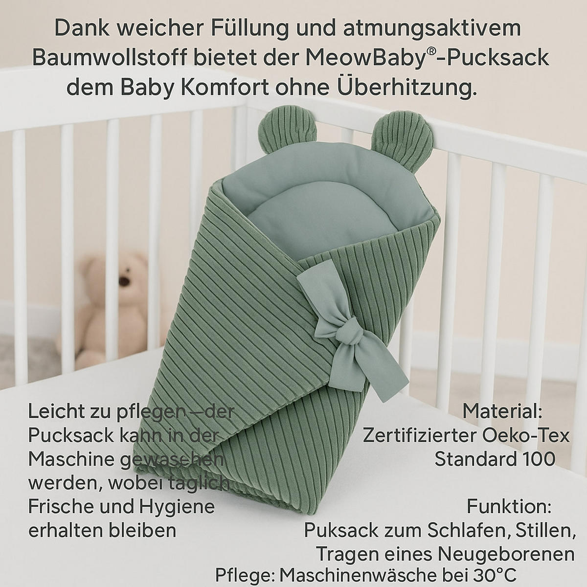 BABYWICKELTUCH, Aesthetic, écru - Weiß, Textil (35/65cm) - MeowBaby