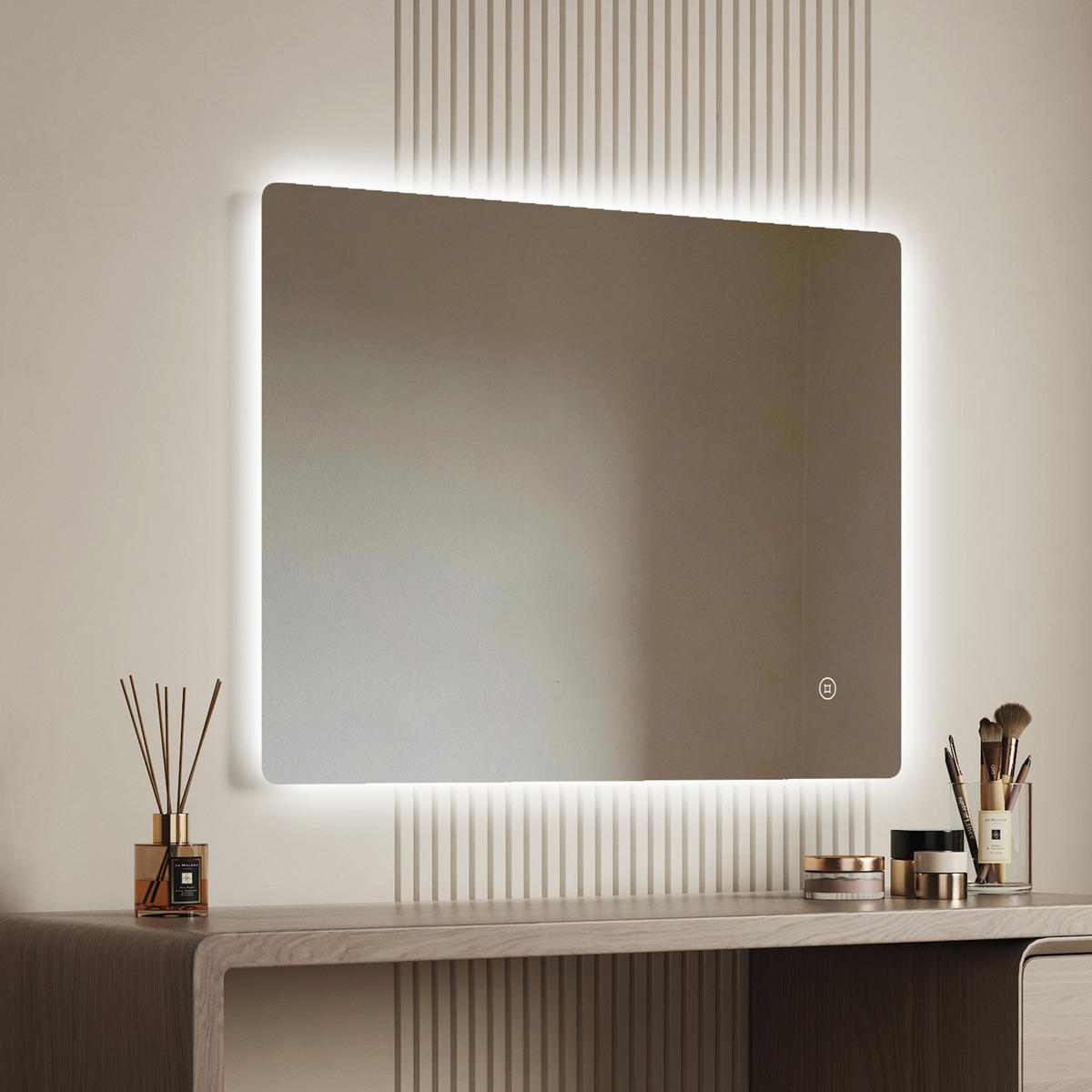 BADSPIEGEL mit Power-Off-Memory-Funktion Beleuchtung Rechteckig 100/60 cm - Weiß, Glas (60/3/100cm) - EMKE