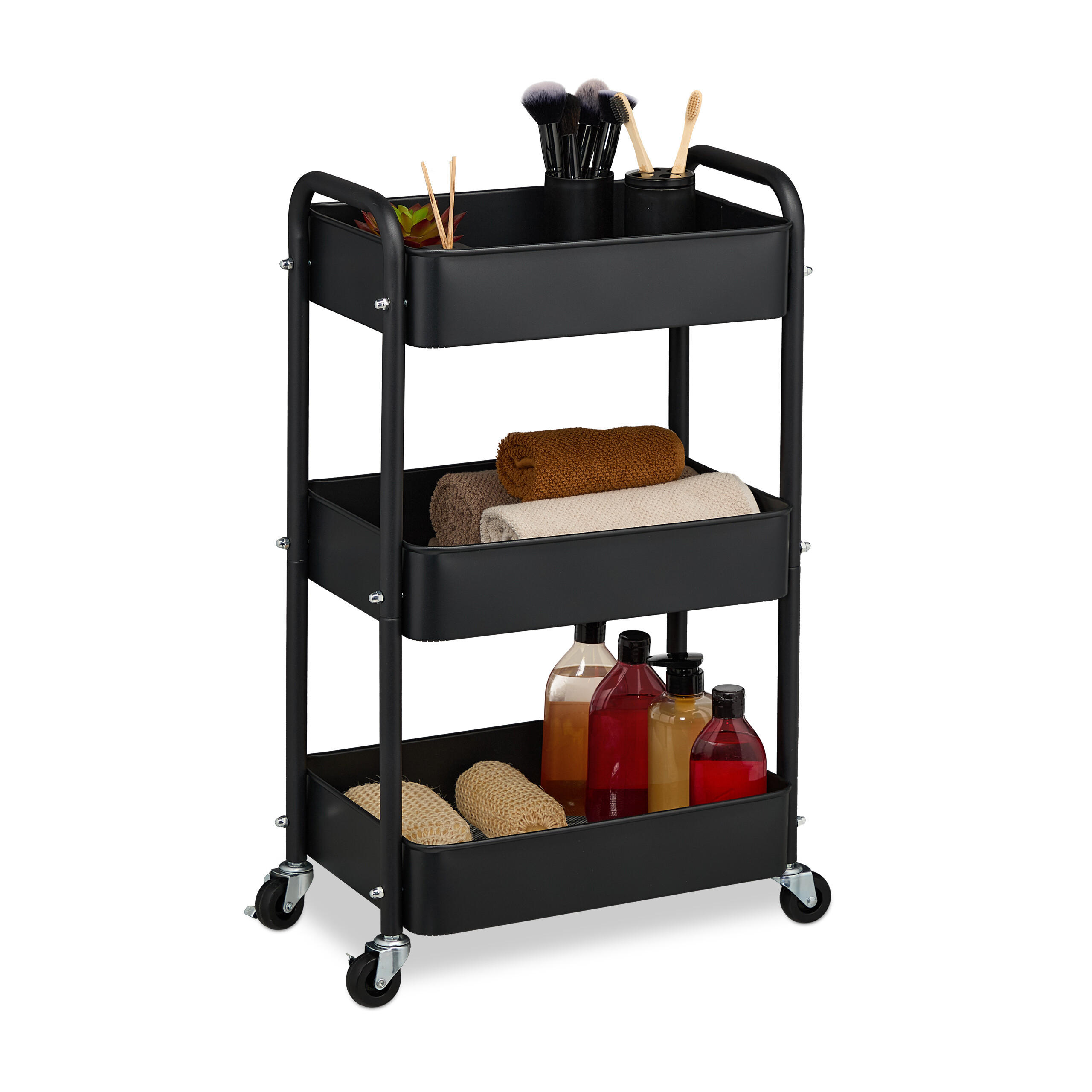 ROLLWAGEN - Schwarz, Textil/Metall (43.5/71.5/29.5cm) - Relaxdays