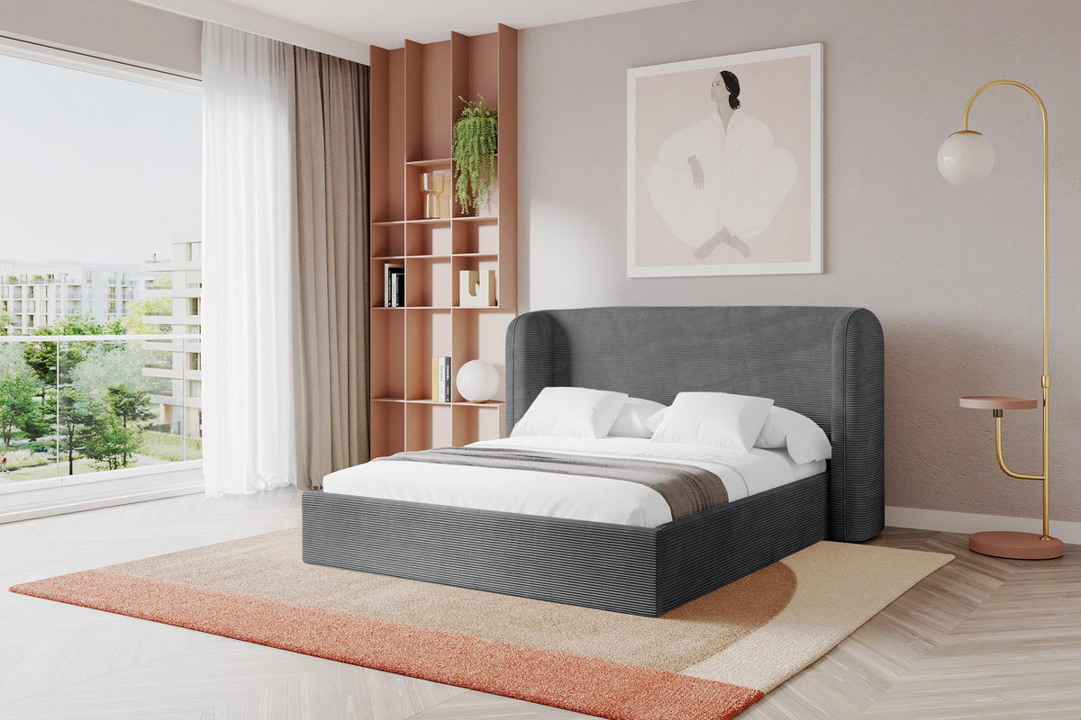 POLSTERBETT mit Bettkasten und Lattenrost, Boxbett ohne Matratze - ESTI 160x200 Dunkelgrau - Anthrazit, Holzwerkstoff/Textil (160/200cm) - ALTDECOR