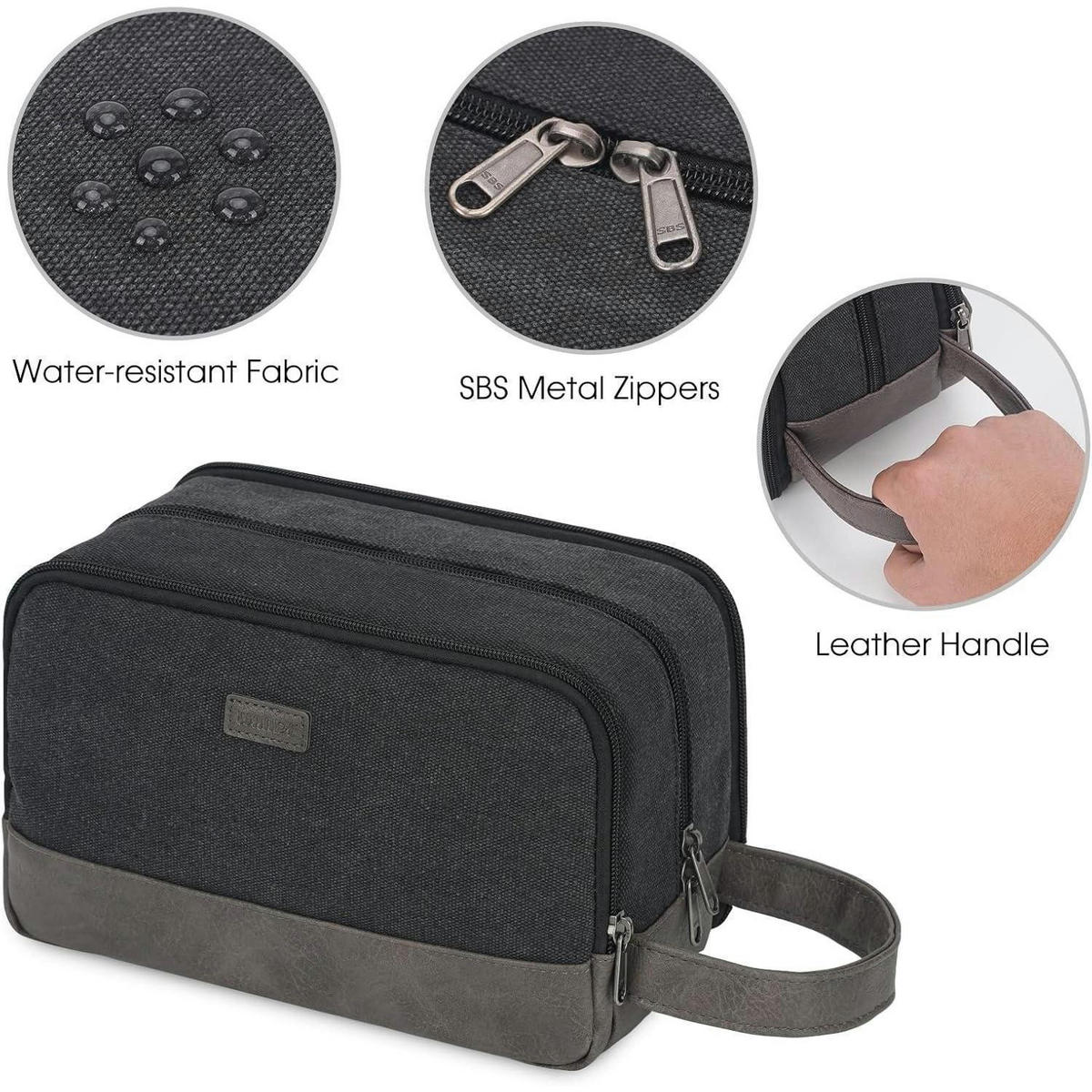 KULTURTASCHE Herren Schwarz Wasserabweisend Canvas Kunstleder 25 cm - Schwarz, Textil (16/13/25cm)