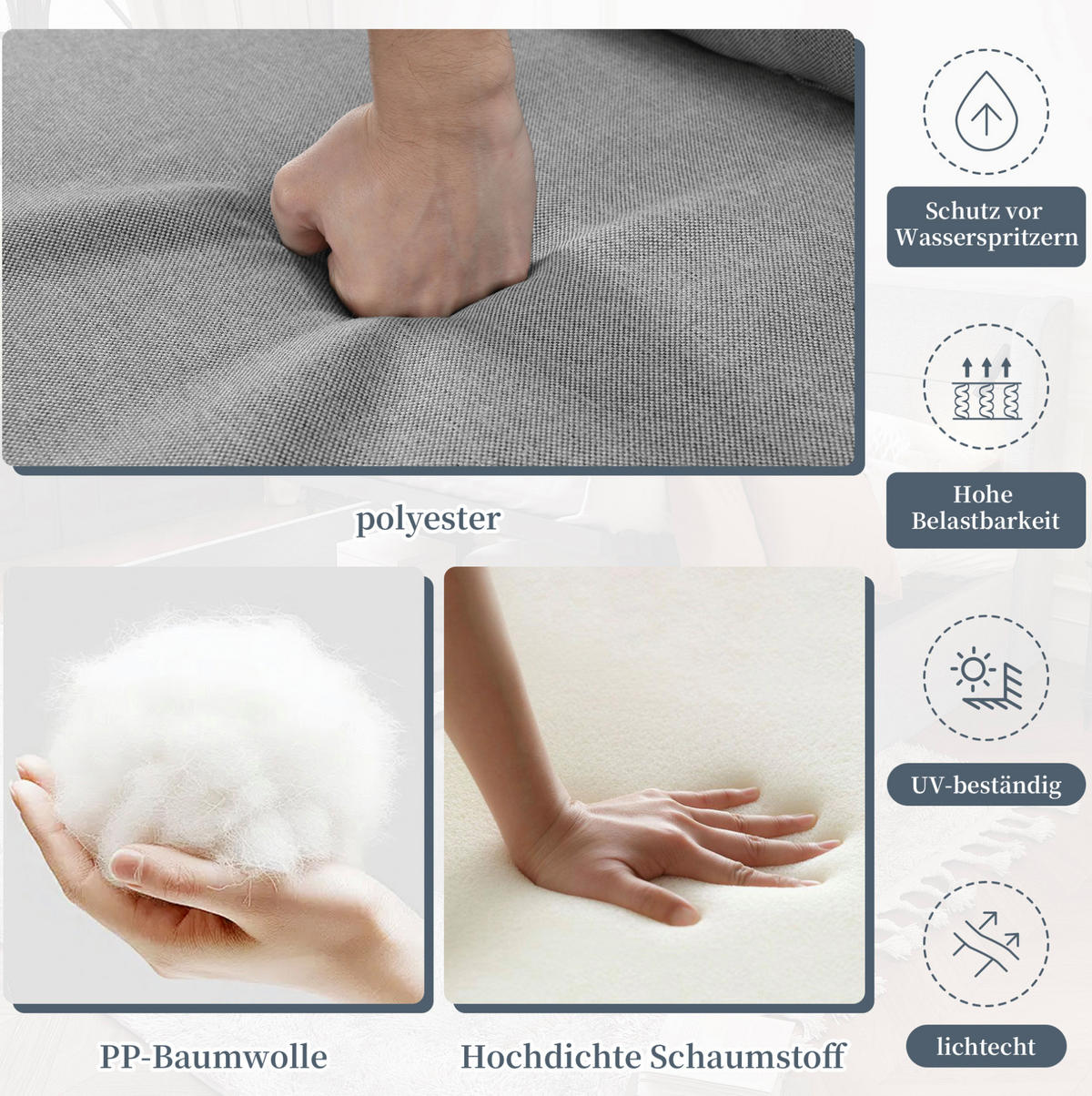 GARTENLOUNGE-SET 99/54/42 cm grau aus Polyester mit Glastisch und PE-Seilgeflecht - Grau, Textil - OKWISH