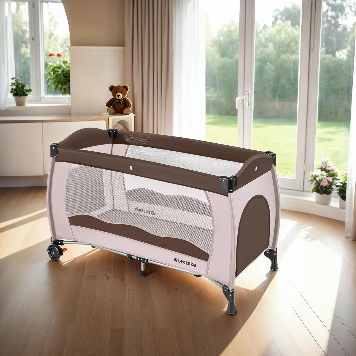 KINDER REISEBETT ,inklusive Tragetasche, 126 x 65 x 80 cm,coffee - Schwarz, Textil (65/80/126cm) - tectake