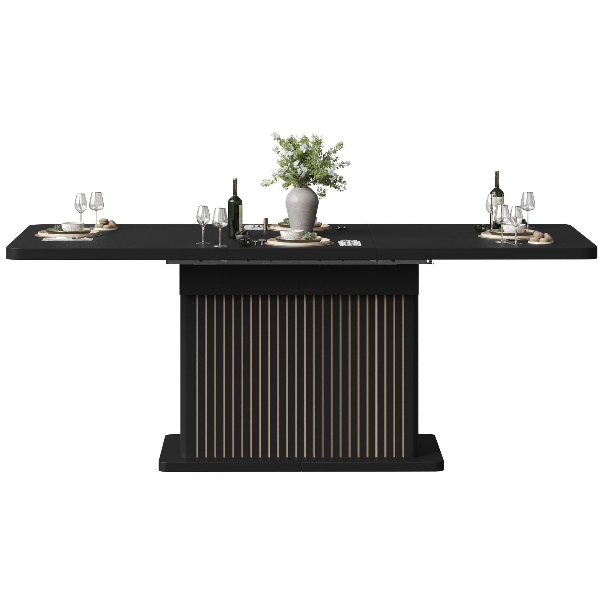 ESSTISCH 120–160/80/76 cm, Schwarz - Schwarz, Holzwerkstoff/Metall (160/80/76cm)