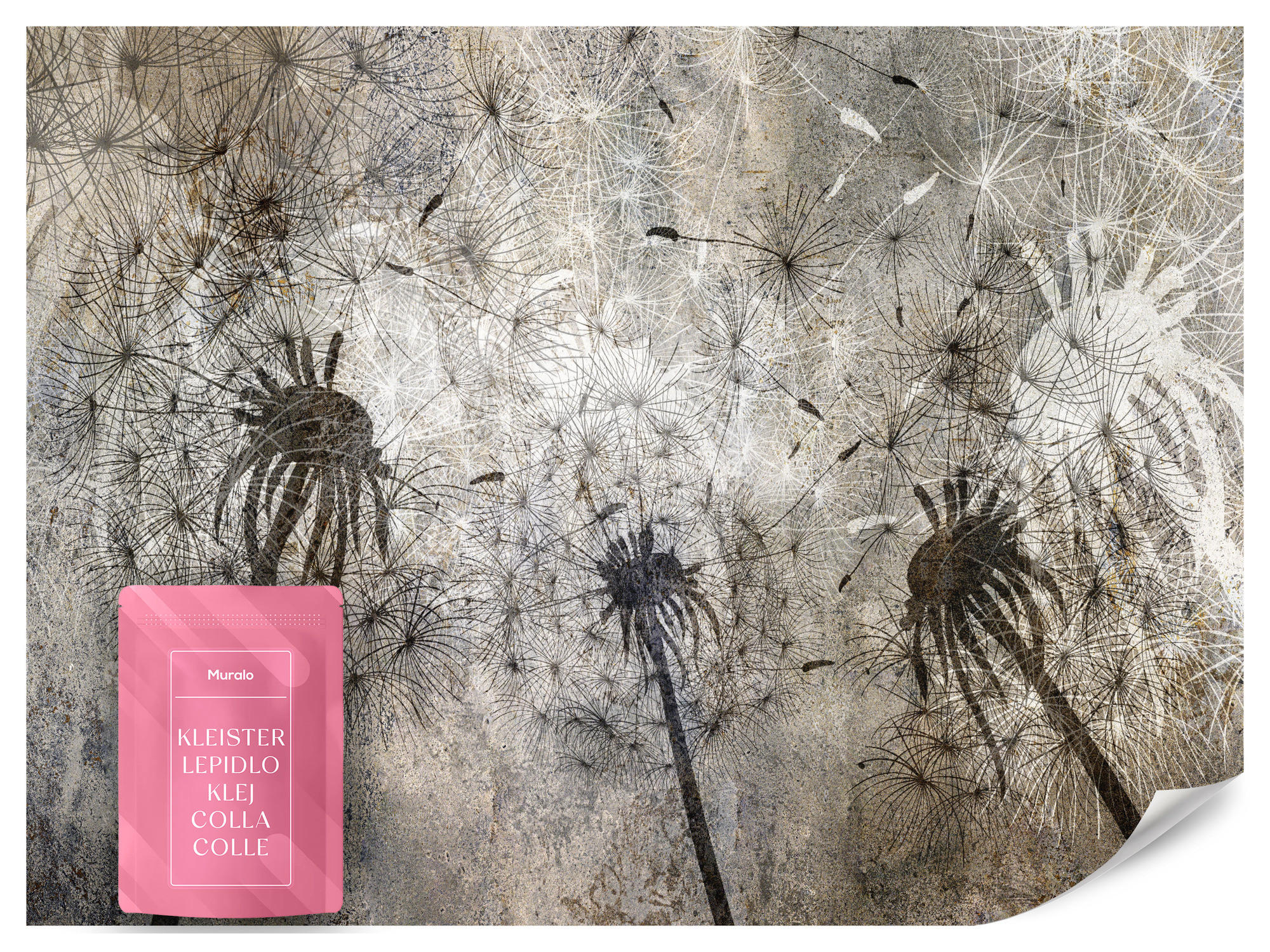 FOTOTAPETE Pusteblumen Beton Retro Stil 250x175 - Beige/Braun, Papier (250/175cm) - Muralo