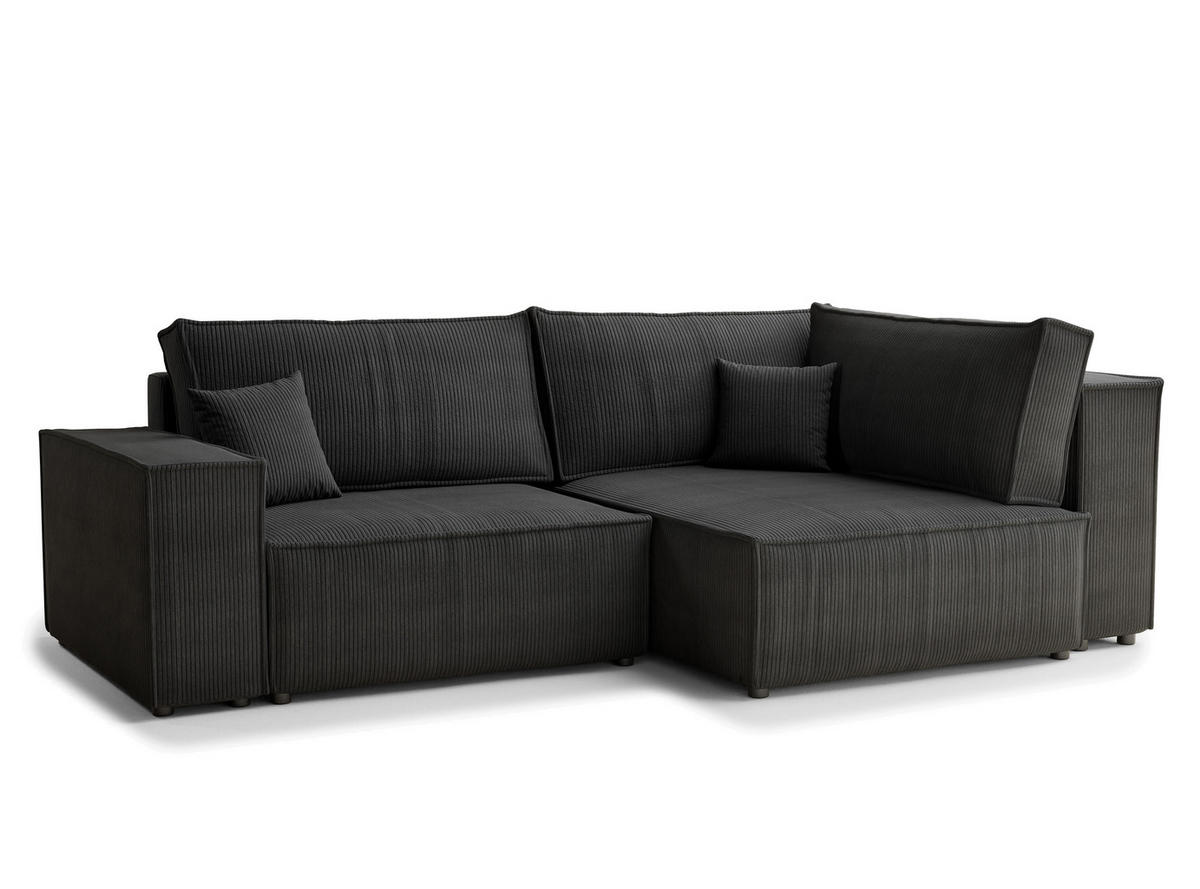 ECKSOFA MIT SCHLAFFUNKTION Tonga Anthrazit Samtstoff - Anthrazit/Schwarz, Holz/Holzwerkstoff (255/105cm) - Maison de Reve