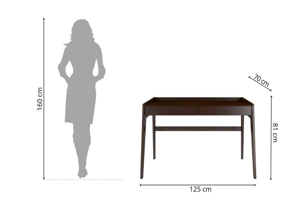 SCHREIBTISCH Lisa, 125/70/81 cm in Palisanderfarbe, Buchenholz - Wengefarben, Holz/Buchenholz (70/125/81cm) - Visby