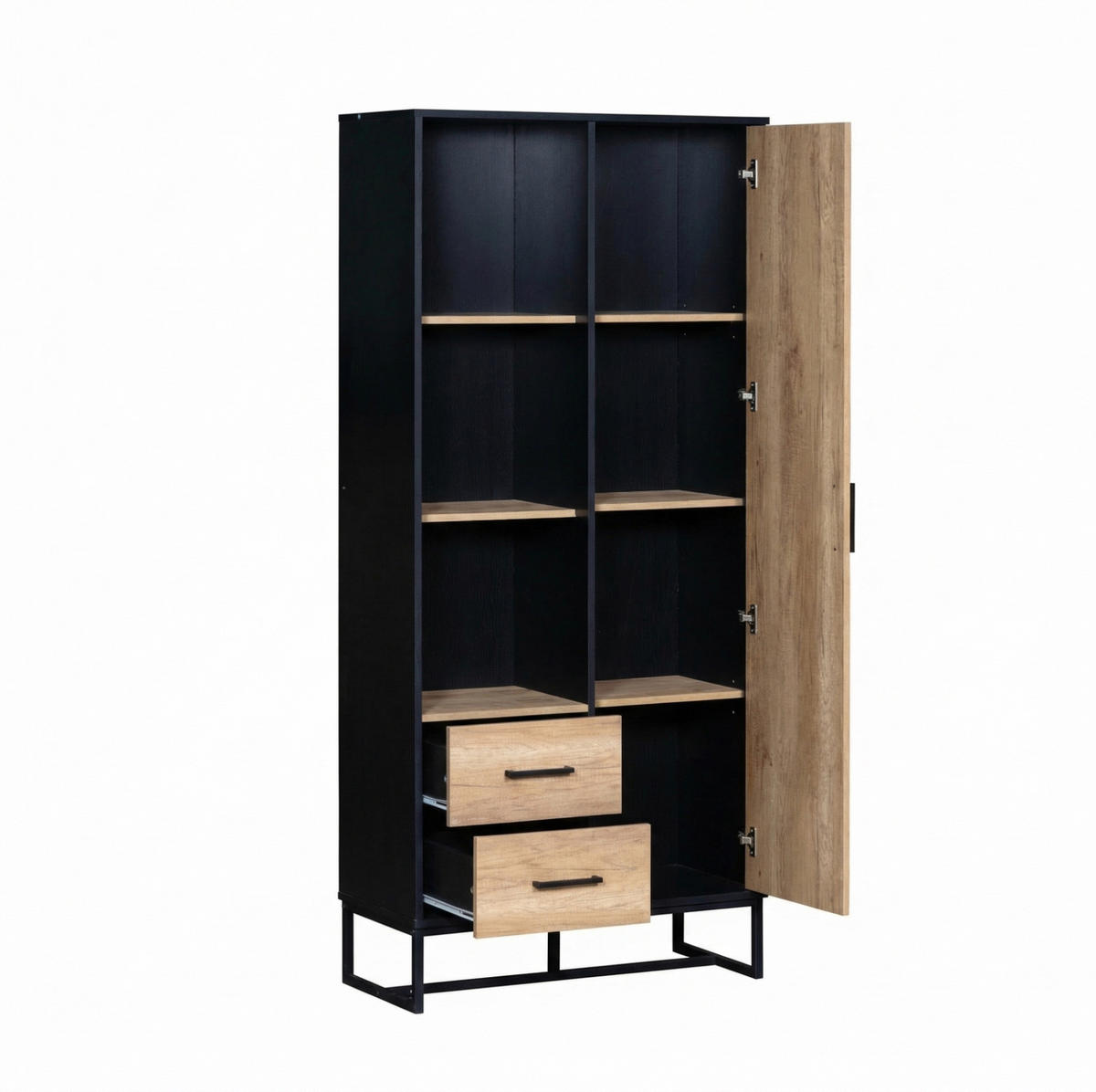 HIGHBOARD mit Schubladen 80/40/180 cm in Holzoptik und Schwarz - Schwarz, Holzwerkstoff (80/180/40cm) - BEAOK