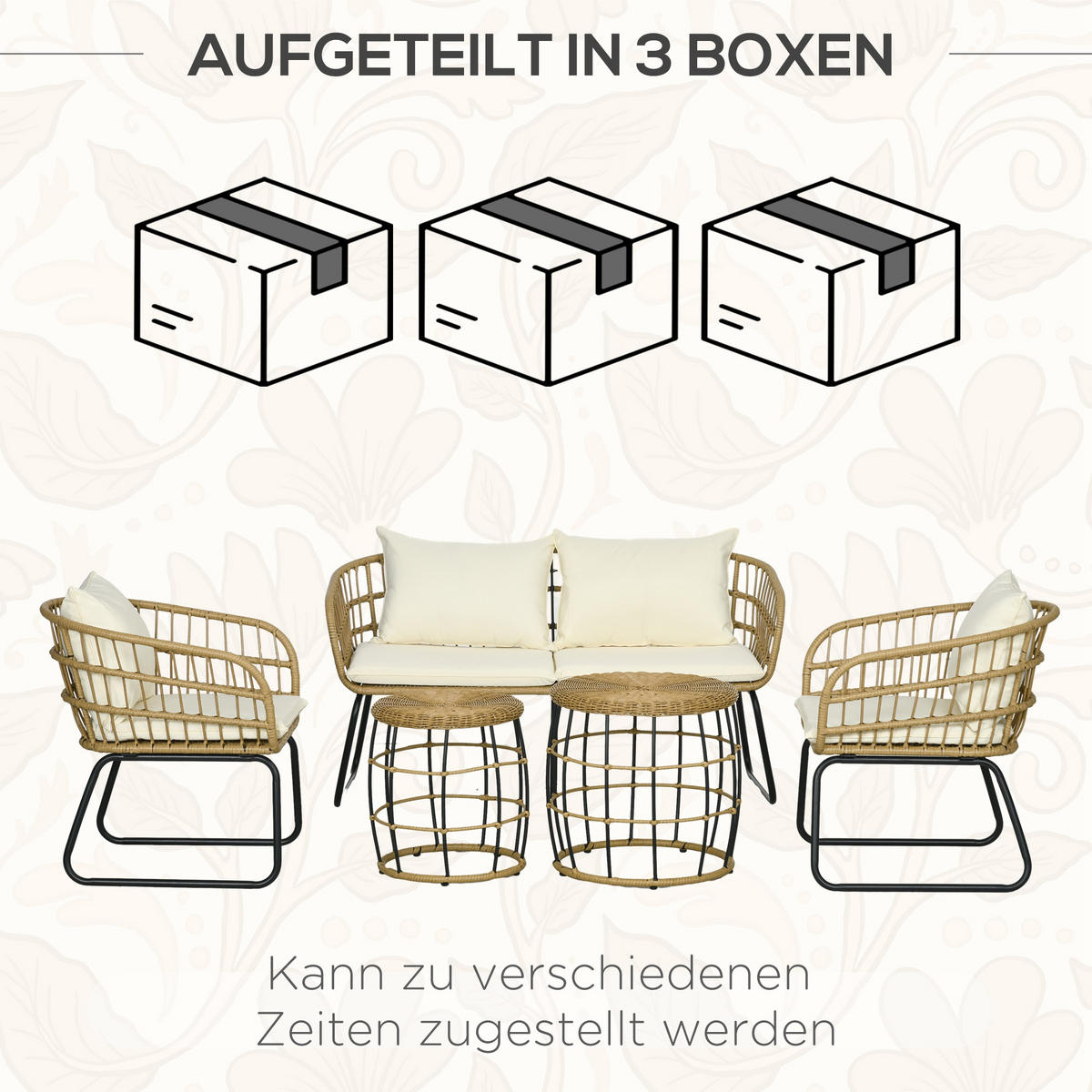 GARTENMÖBEL-SET mit Kissen, für Garten, Terrasse, Stahl, Beige - Beige, Kunststoff - Outsunny
