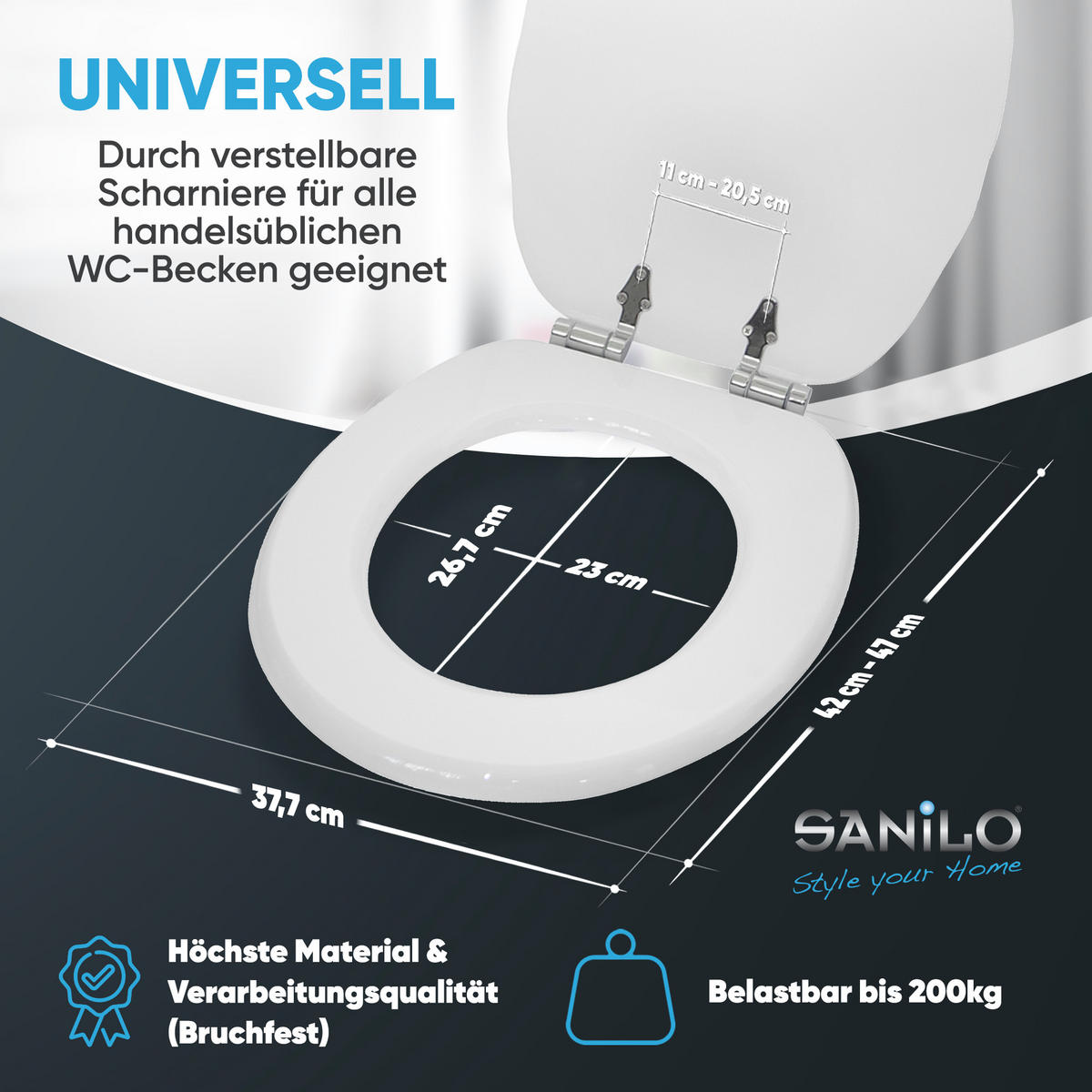 WC-SITZ mit Absenkautomatik Muschel Weiß - Weiß, Holzwerkstoff (38/6/47cm) - Sanilo